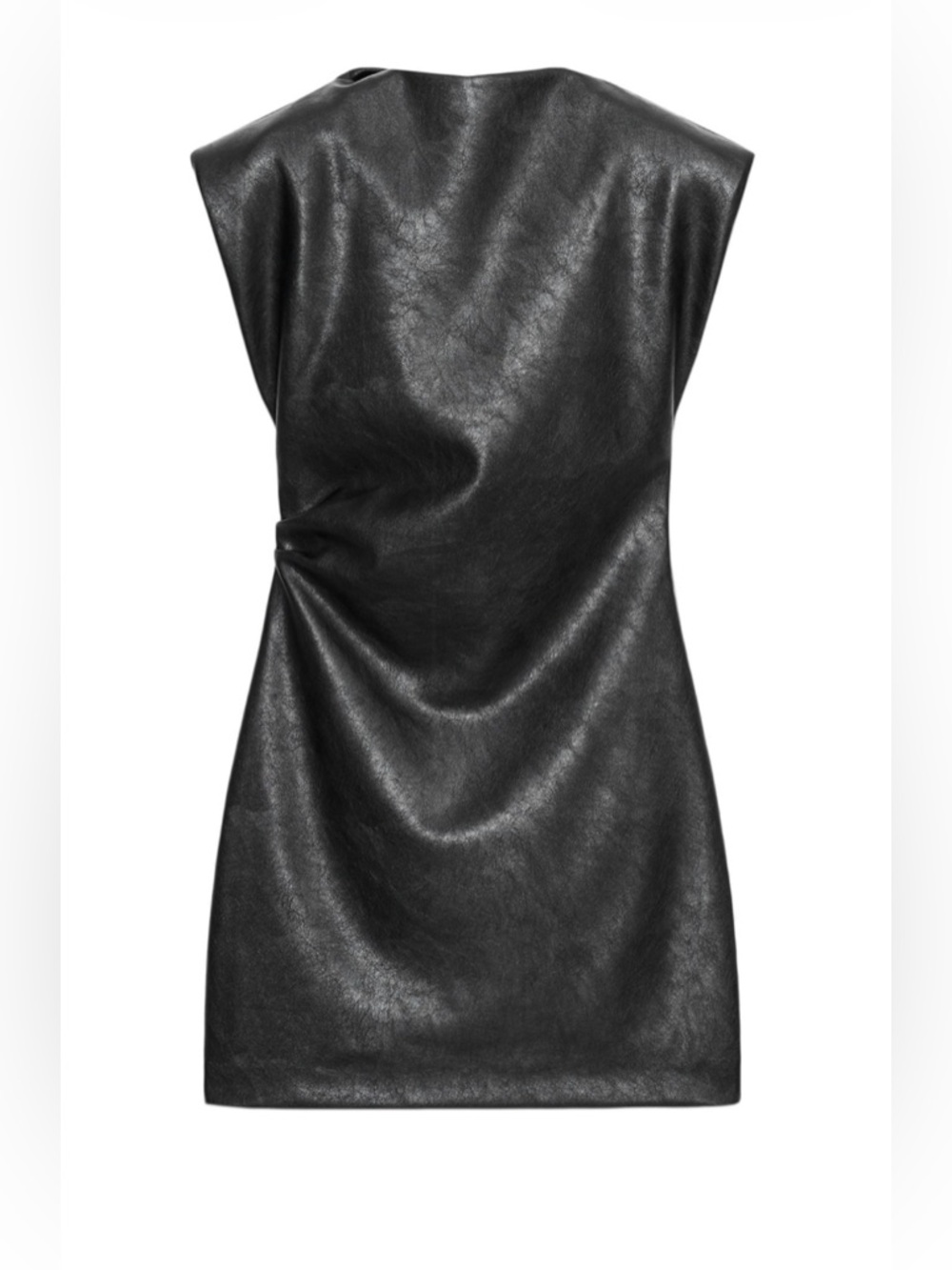Zara Black Faux-Leather Draped Mini Dress